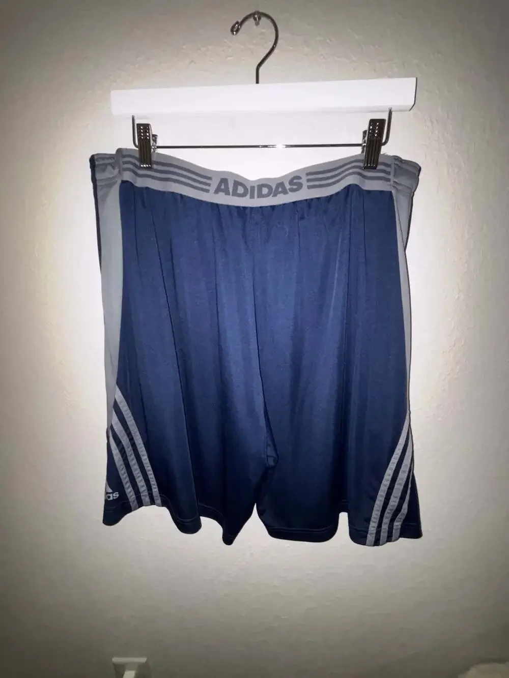 Adidas Climalite Navy Blue Athletic Training Shorts with Three-Stripe Detail
